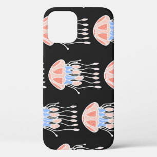 Hand-painted jellyfish, vibrant vintage pattern. iPhone 12 case