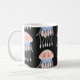 Hand-painted jellyfish, vibrant vintage pattern. coffee mug