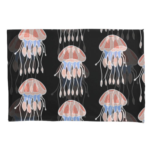 Hand-painted jellyfish, vibrant vintage pattern. pillowcase (Front)