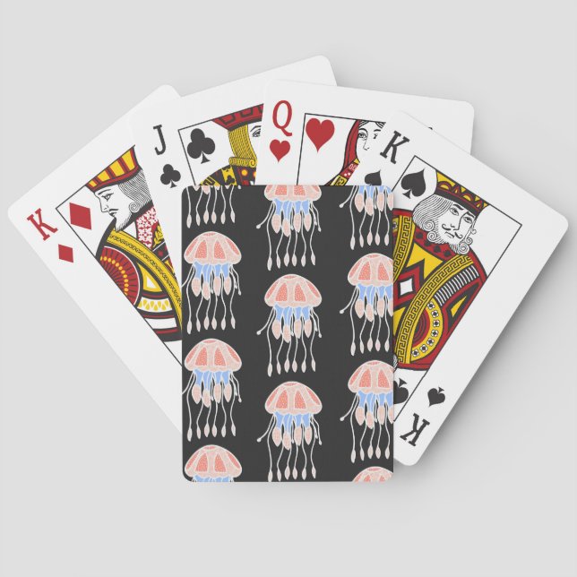 Hand-painted jellyfish, vibrant vintage pattern. playing cards (Back)