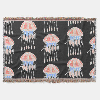 Hand-painted jellyfish, vibrant vintage pattern. throw blanket