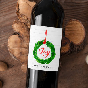 Hand-Painted Joyful Holiday Wreath Wine Label