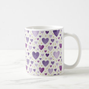 Hand-Painted Lavender & Gold Watercolor Hearts Coffee Mug