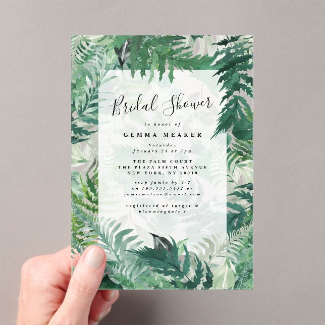 Hand Painted Leafy Fern Greenery Bridal Shower Acrylic Invitations (Insitu (Handheld))