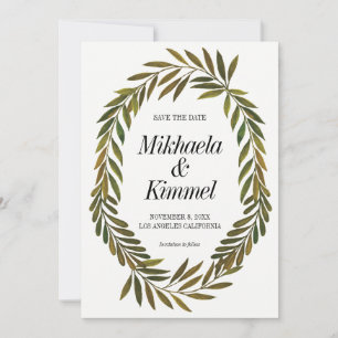 Hand painted Leaves Save the Date Invitation