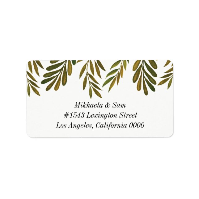 Hand painted leaves Wedding Address Label (Front)