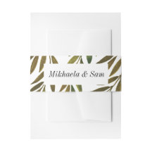 Hand painted leaves Wedding Invitation Belly Band