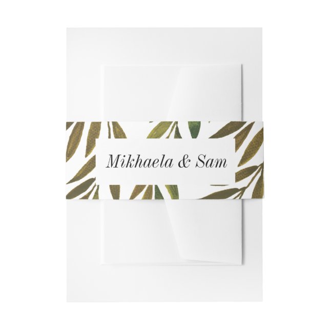Hand painted leaves Wedding Invitation Belly Band (Front Example)