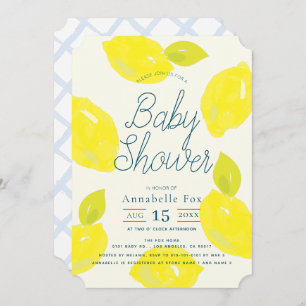 Hand Painted Lemon Blue Baby Shower Invitation