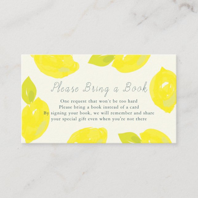 Hand-Painted Lemon Blue Please Bring a Book Enclosure Card (Front)