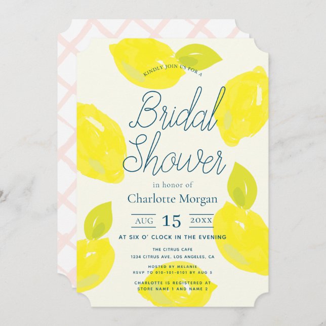 Hand Painted Lemon Citrus Bridal Shower Invitation (Front/Back)