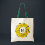 Hand Painted Lemon Wreath Monogram Tote Bag<br><div class="desc">Cheerful and whimsical customisable tote bag featuring hand painted lemon wreath with foliage accents. This citrus wreath tote bag will be perfect as a personalised gift for bridesmaids. It will also be a great gift for birthdays,  holidays and other events.</div>
