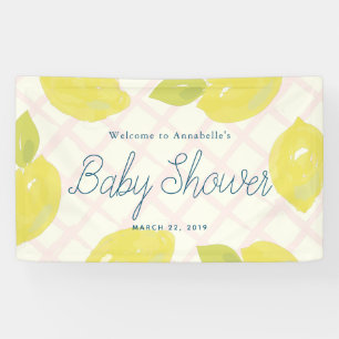 Hand Painted Lemons & Pink Checks Baby Shower Banner