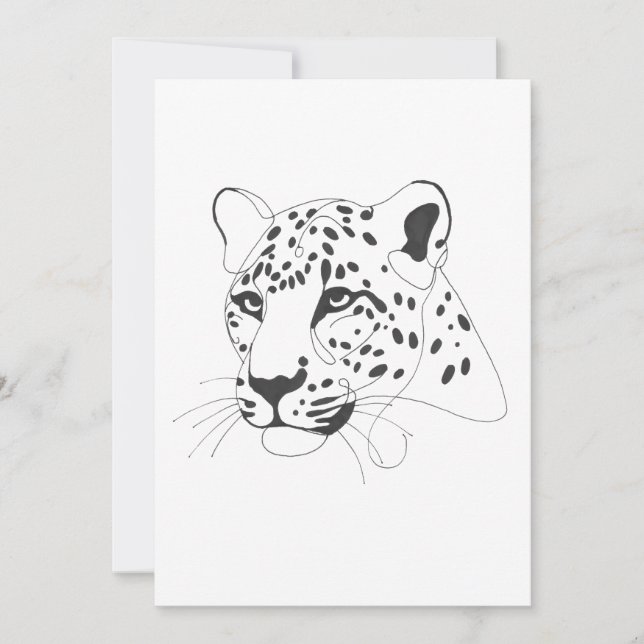 Hand Painted Leopard Minimalist Line Art Invitation (Front)