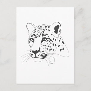 Hand Painted Leopard Minimalist Line Art Postcard