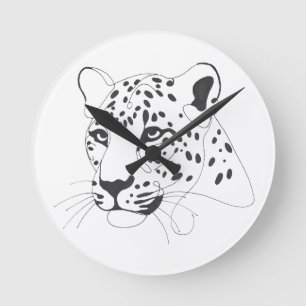 Hand Painted Leopard Minimalist Line Art Round Clock