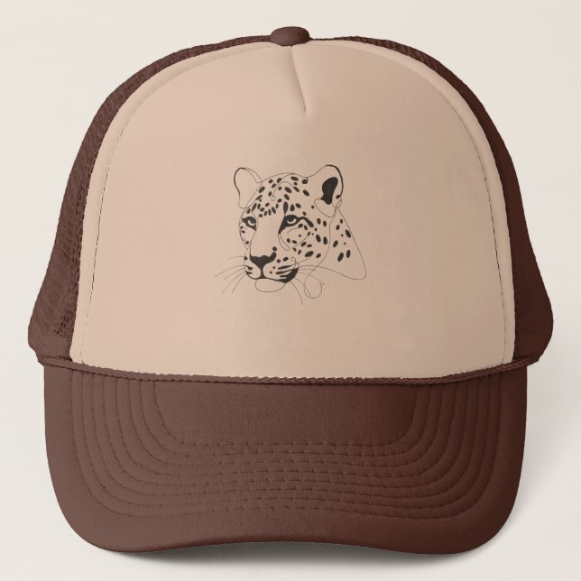 Hand Painted Leopard Minimalist Line Art Trucker Hat (Front)