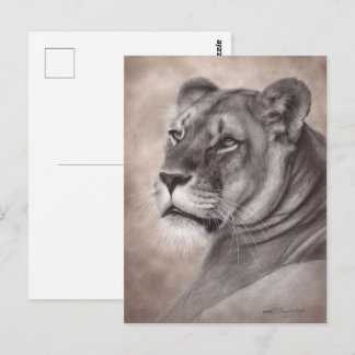 Hand Painted Lioness Wildlife Art Postcard