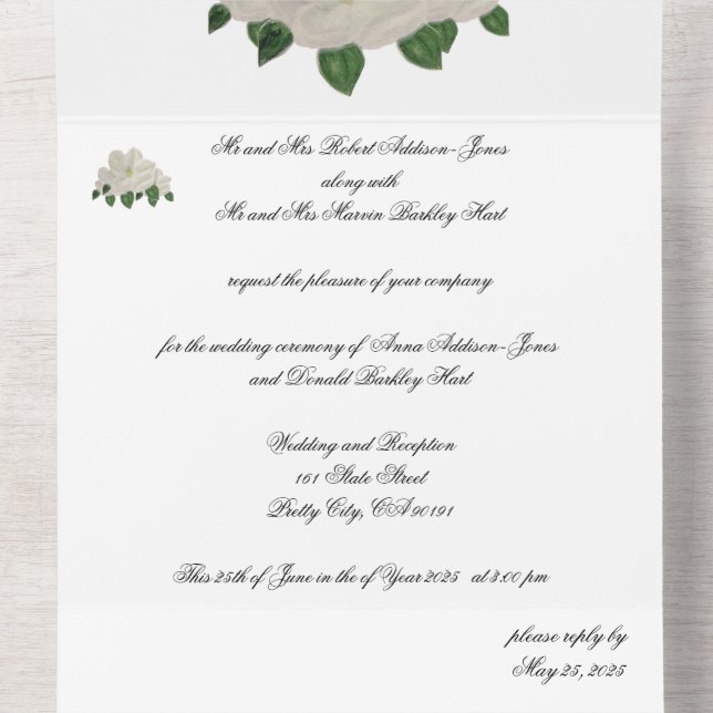 Hand Painted Magnolia Magnolias All in One All In One Invitation (Inside Middle)