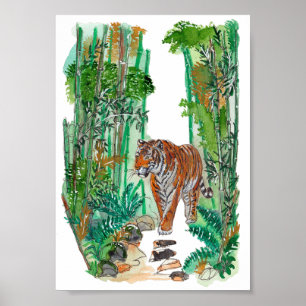 Hand Painted Majestic Tiger Jungle Watercolor Art Poster
