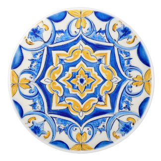 Hand-Painted Majolica Pattern Ceramic Knob