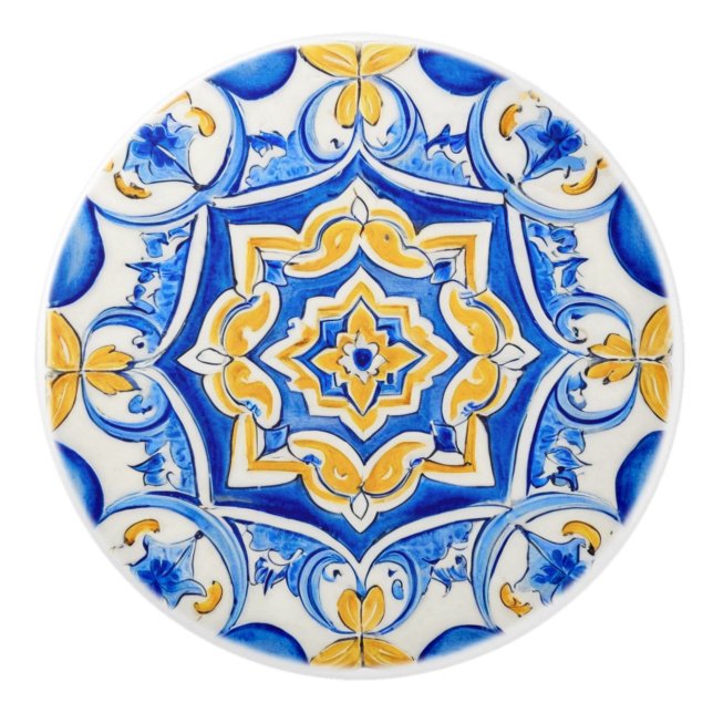Hand-Painted Majolica Pattern Ceramic Knob (Front)