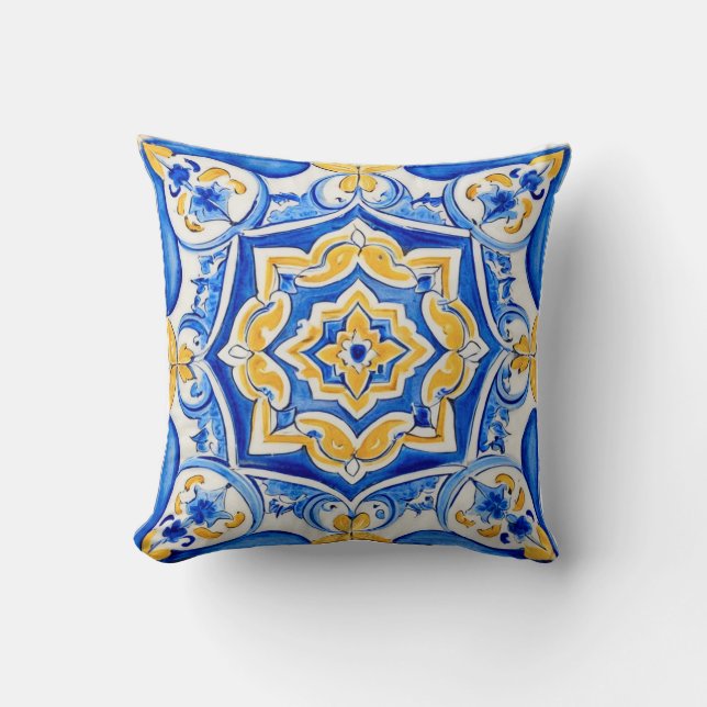 Hand-Painted Majolica Pattern Cushion (Front)