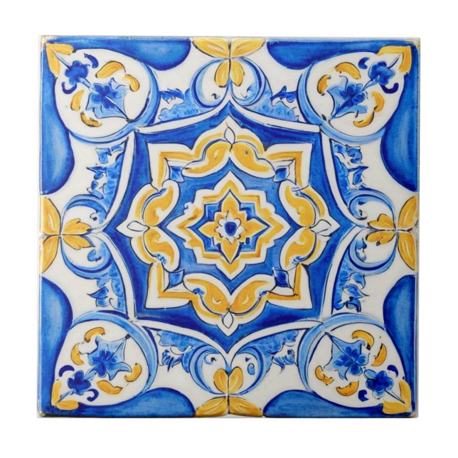 Hand-Painted Majolica Pattern Tile (Front)