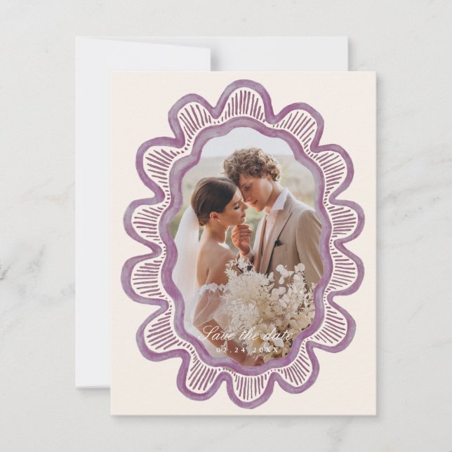Hand-painted mauve scalloped oval photo frame  (Front)