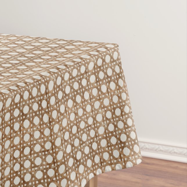 Hand-painted mid-century modern rattan pattern tablecloth (In Situ)