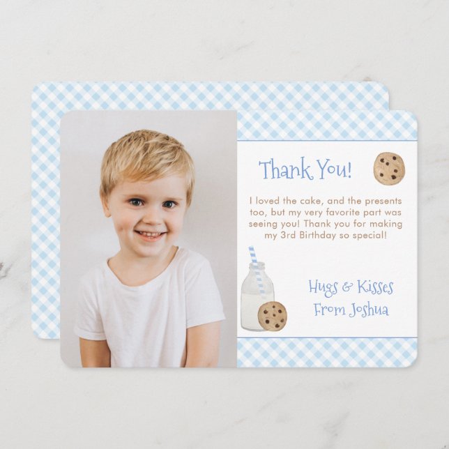 Hand Painted Milk And Cookies Birthday Party Photo Thank You Card (Front/Back)