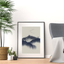 Hand painted mountain japanese wall art