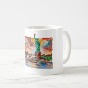 Hand Painted New York Liberty Statue Watercolor Coffee Mug