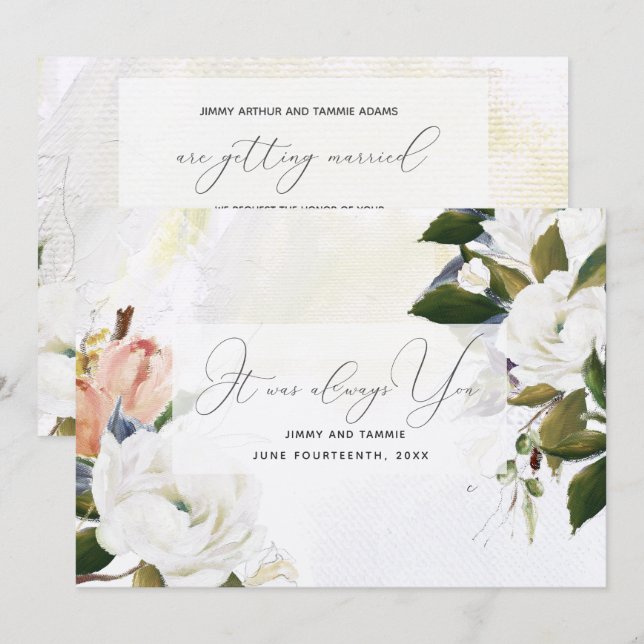 Hand Painted Oil Flowers Wedding Invitation (Front/Back)