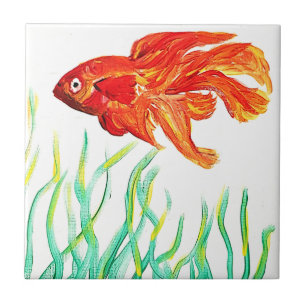 Hand Painted Orange Goldfish Tile
