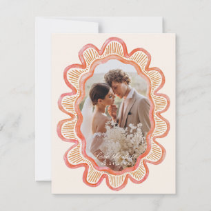 Hand-painted orange scalloped oval photo frame