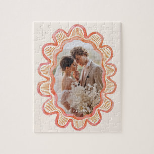 Hand-painted orange scalloped oval photo frame  jigsaw puzzle