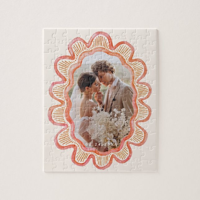 Hand-painted orange scalloped oval photo frame  jigsaw puzzle (Vertical)