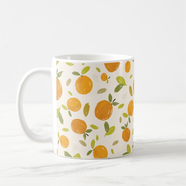Hand painted oranges fruit seamless pattern design coffee mug (Left)