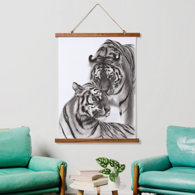 Hand Painted Original Tiger Oil Painting Hanging Tapestry (Living Room)