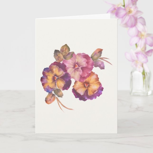 Hand-Painted Pansies Greeting Card (Orchid)