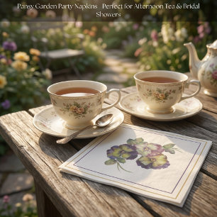 Hand-Painted Pansy Luncheon Napkins — Deep Ivory