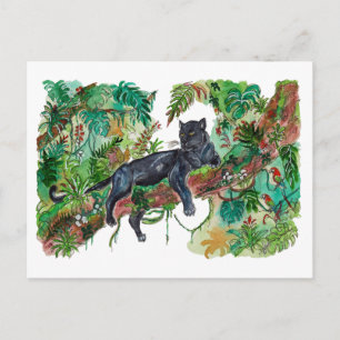 Hand Painted Panther Jungle Watercolor Art Postcard