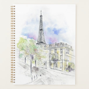 Hand painted Paris Eiffel Tower street corner ink Planner