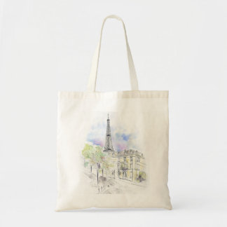 Hand painted Paris Eiffel Tower street corner ink Tote Bag