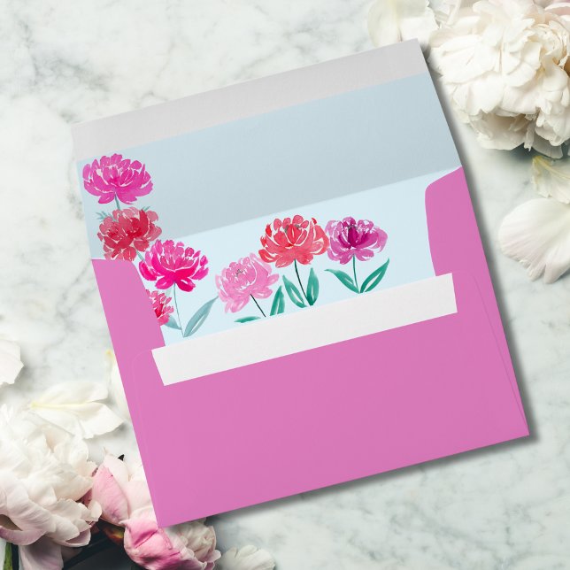 Hand Painted Peonies Watercolor  Envelope (Creator Uploaded)