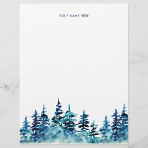 Hand-Painted Pine Tree Forest Letterhead