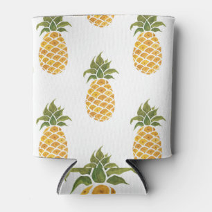 Hand-painted pineapples, watercolor background. can cooler