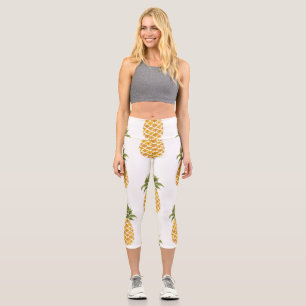 Hand-painted pineapples, watercolor background. capri leggings