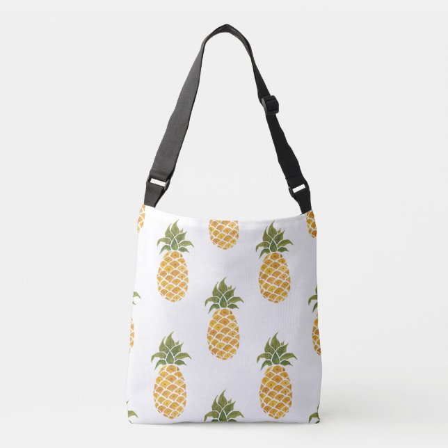 Hand-painted pineapples, watercolor background. crossbody bag (Front)